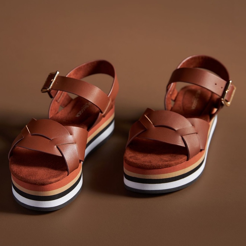 Kelsi Dagger Brown Platform Sandals with Striped Sole